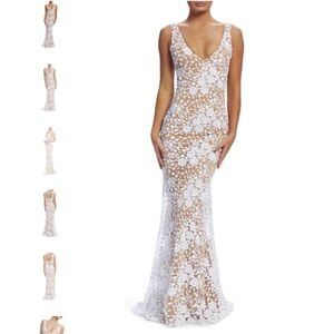 NADINE MERABI White Floral Lace Maxi Dress